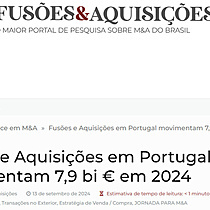 Fuses e Aquisies em Portugal movimentam 7,9 bi  em 2024